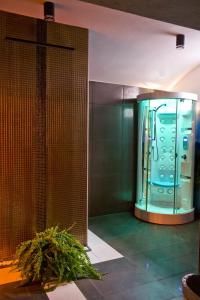 a room with a large shower in a building at Hotel Gal in Tarnów