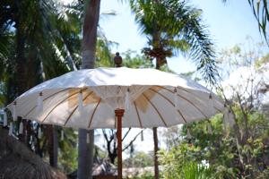 a person sitting on top of a white umbrella at Selvática in Gili Islands