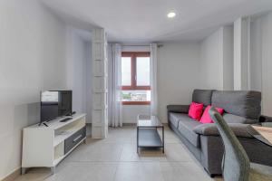 a living room with a couch and a tv at Vegueta Luxury Apartments in Las Palmas de Gran Canaria