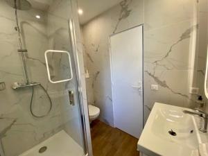 ein Bad mit einer Dusche, einem WC und einem Waschbecken in der Unterkunft STUDIO HYPER CENTRE SAINT GERMAIN EN LAYE in Saint-Germain-en-Laye