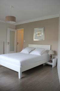 uma grande cama branca num quarto branco em Appart' Hôtel fauriel em Saint-Étienne