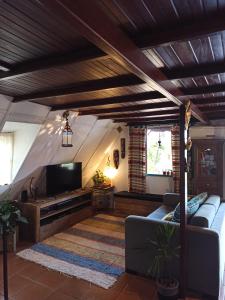 a living room with a couch and a tv at Casa de campo, charme e aconchego em cond. fechado in Atibaia