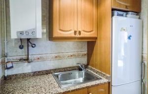 kuchnia ze zlewem i białą lodówką w obiekcie Gorgeous Apartment In Oropesa Del Mar w mieście Oropesa del Mar