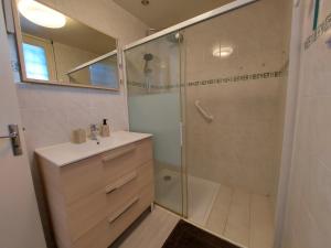 a bathroom with a shower and a sink at Centre St Jorioz : Charmant et spacieux studio avec terrasse et jardin privatif in Saint-Jorioz +23 photos