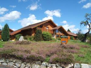 a house on a hill with a field in front of it at B&B Chalet l'Epinette in Gérardmer