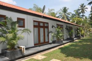 a house with palm trees in front of it at Aarya hotel in Pinnawala