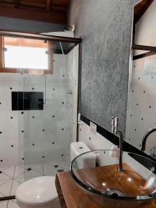 a bathroom with a sink and a toilet at Chale Vale Encantado in São Bento do Sapucaí
