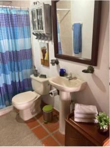 a bathroom with a toilet and a sink at Mirador de los Vientos in Manizales