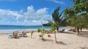 una spiaggia con sedie, palme e l'oceano di Cozy Apartment Close to Amazing Beach ! 39 Sqm a Phuket