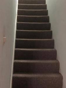 un escalier avec moquette brune et un escalier dans l'établissement Henry’s Flat Cardiff, à Cardiff