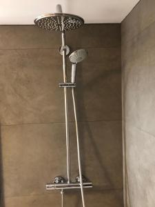 a shower with a shower head in a bathroom at Chalet de l'Orceyrette in Briançon