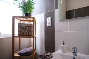 La salle de bains est pourvue d'un lavabo et d'un miroir. dans l'établissement Studio'Moment Saint-Omer Centre, à Saint-Omer