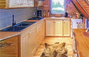 uma cozinha com um cão deitado no chão em Stunning Home In Boreczno With 2 Bedrooms em Boreczno