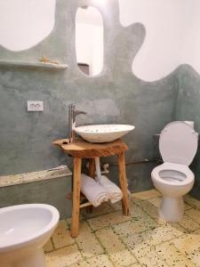 a bathroom with a sink and a toilet at Casa de oaspeti adorabila aproape de natura in Sărata-Monteoru