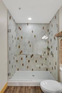 La salle de bains est pourvue d'une douche et de toilettes. dans l'établissement Maple Suite - Main Street Lodge in Berlin, à Berlin