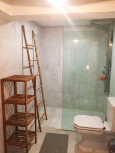 a bathroom with a glass shower and a toilet at Getxo Garden Houses - The Chalet in Getxo