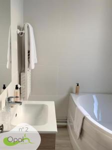 a bathroom with a white sink and a tub at OPAL'APPART in Boulogne-sur-Mer