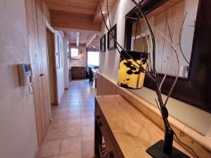 a hallway in a house with a plant in a vase at Appartement spacieux, 3 pièces + mezzanine, parking, Wifi - FR-1-598-79 in Les Gets