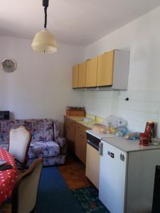 Il comprend une cuisine équipée d'un canapé, d'une table et d'un réfrigérateur. dans l'établissement Kuća sa apartmanom, à Sarajevo