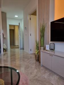 Superb Apartment "50Shades" with balcony and free parking in the garage的电视和/或娱乐中心