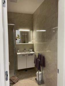 Superb Apartment "50Shades" with balcony and free parking in the garage的一间浴室