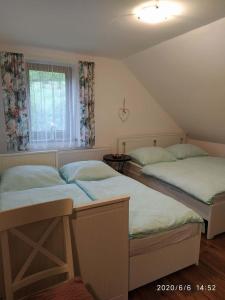 1 Schlafzimmer mit 2 Betten und einem Fenster in der Unterkunft Chalupa Maršíkov 120 in Velké Losiny
