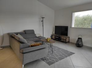 Villa Romane في أوبينا: غرفة معيشة بها أريكة وتلفزيون