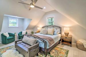 a bedroom with a bed and a chair at Game Room, Community Beach Pocono Home! in Albrightsville