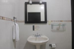 サカテカスにあるHotel Alikaのバスルーム(洗面台、鏡付)