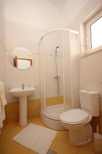 a bathroom with a shower and a toilet and a sink at Studio Pasman 8215a in Pašman