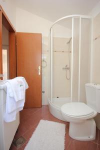 ein Badezimmer mit einem weißen WC und einer Dusche in der Unterkunft Apartments by the sea Pasman - 8215 in Pašman