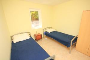 sypialnia z dwoma łóżkami i oknem w obiekcie Apartment Opric 7716b w mieście Lovran
