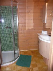 y baño con ducha y lavamanos. en Enzianhof, en Ligist