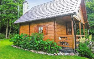 BorecznoにあるPet Friendly Home In Zalewo With Lake Viewの小さな木造のキャビン(椅子付)