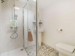 een badkamer met een douche en een toilet bij Ramblers Retreat in Tansley