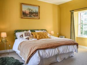 a bedroom with a large bed with yellow walls at Hayfield - Uk35890 in Turriff