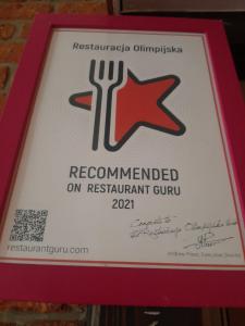 Certifikát, hodnocení, plakát nebo jiný dokument vystavený v ubytování Hotel Olimpijski