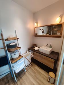a bathroom with a sink and a mirror at Ravissante Suite 90m2 près des bord de Loire in Saint-Julien-de-Concelles