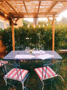 stół piknikowy i krzesła pod pergolą w obiekcie Una casa in Val di Chiana - Tuscan Country House Cetona w mieście Cetona