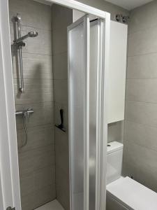 a shower with a glass door in a bathroom at SAN MIGUEL PLAYA ALMERIA in Almería