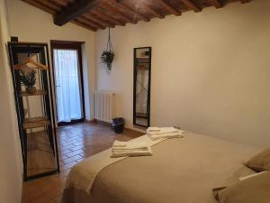 a bedroom with a bed and a large mirror at Casa Lavinia in Casperia