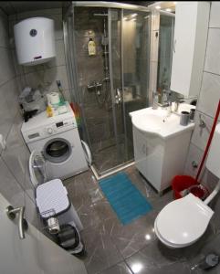 Apartman Amor Trebinje في تريبينيي: حمام مع دش ومرحاض ومغسلة
