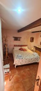 um quarto com uma cama grande num quarto em Monolocale in tipica casa ligure em Gênova