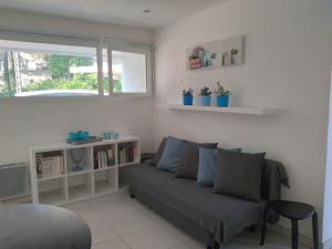 salon z kanapą i oknem w obiekcie La Bernaudine bis w mieście Annonay