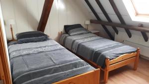 2 aparte bedden in een zolderkamer bij Gastenverblijf Boerengeluk 