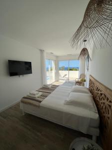 a bedroom with a large bed and a television at Villa Tignoso in Monticello +26 photos