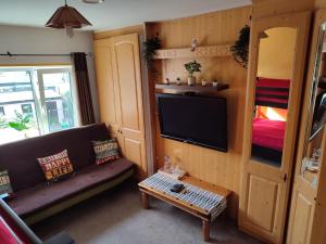 a living room with a couch and a tv at The Hideout ! in Dublin