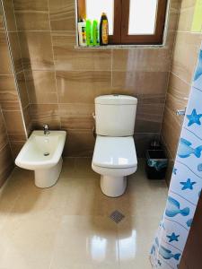 bagno con servizi igienici e lavandino di Thethi view a Gjelaj