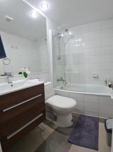 a bathroom with a toilet and a sink and a tub at Euromarina 2 Reñaca Vista al Mar in Viña del Mar