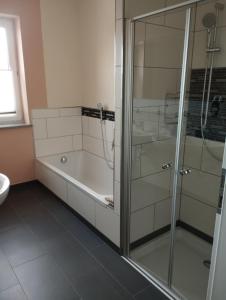 RK Apartments Birnbaum في Gerhardshofen: حمام مع دش وحوض استحمام